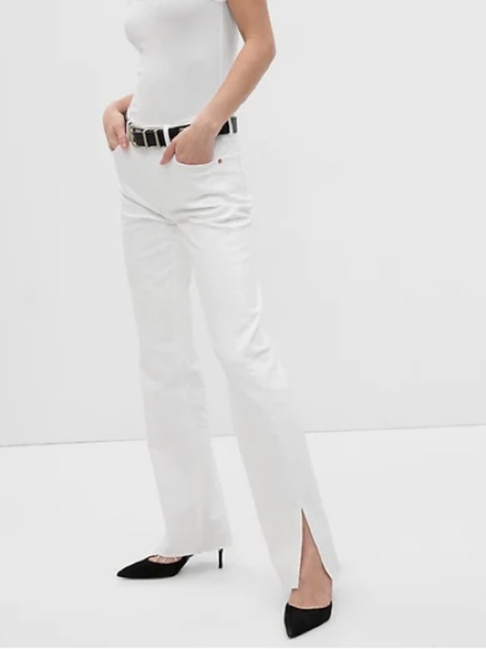 Gap White 90s Loose Mid Rise Split Hem Relaxed Jeans Sz 28/6R
